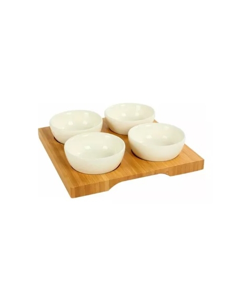 Petisqueira de Bambu e Ceramica 04 pcs